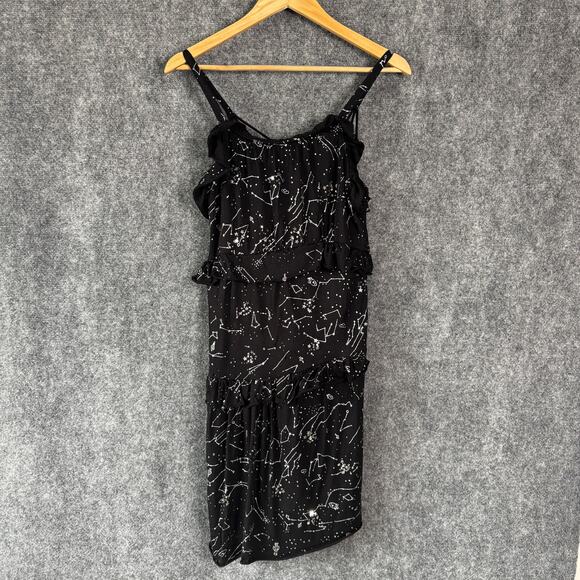 Desigual Cassius Dress Womens Large Black Constellation Ruffle Sleeveless Mini - Picture 3 of 12